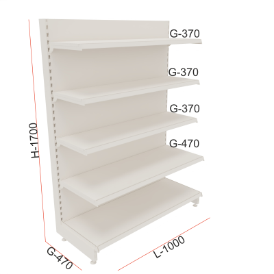 Regały sklepowy przyścienny P170C wymiary L100 (Niestandardowy).png