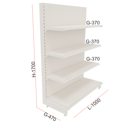 Regały sklepowy przyścienny P170A wymiary L100 (Niestandardowy).png
