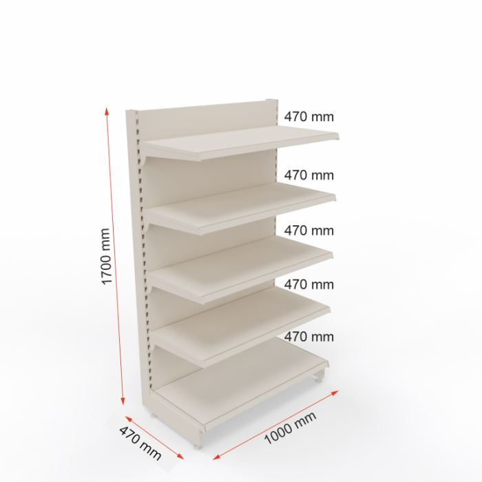 Regały sklepowy przyścienny P170E wymiary L100 (Średni).png