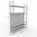 Regał na akcesoria łazienkowe H-3400 G-600 L-2500 3 perf + 3 półki wymiary.jpg