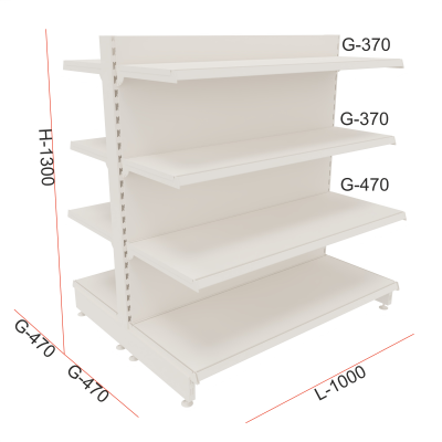 Regały sklepowy gondola G130C wymiary L100 (Niestandardowy).png
